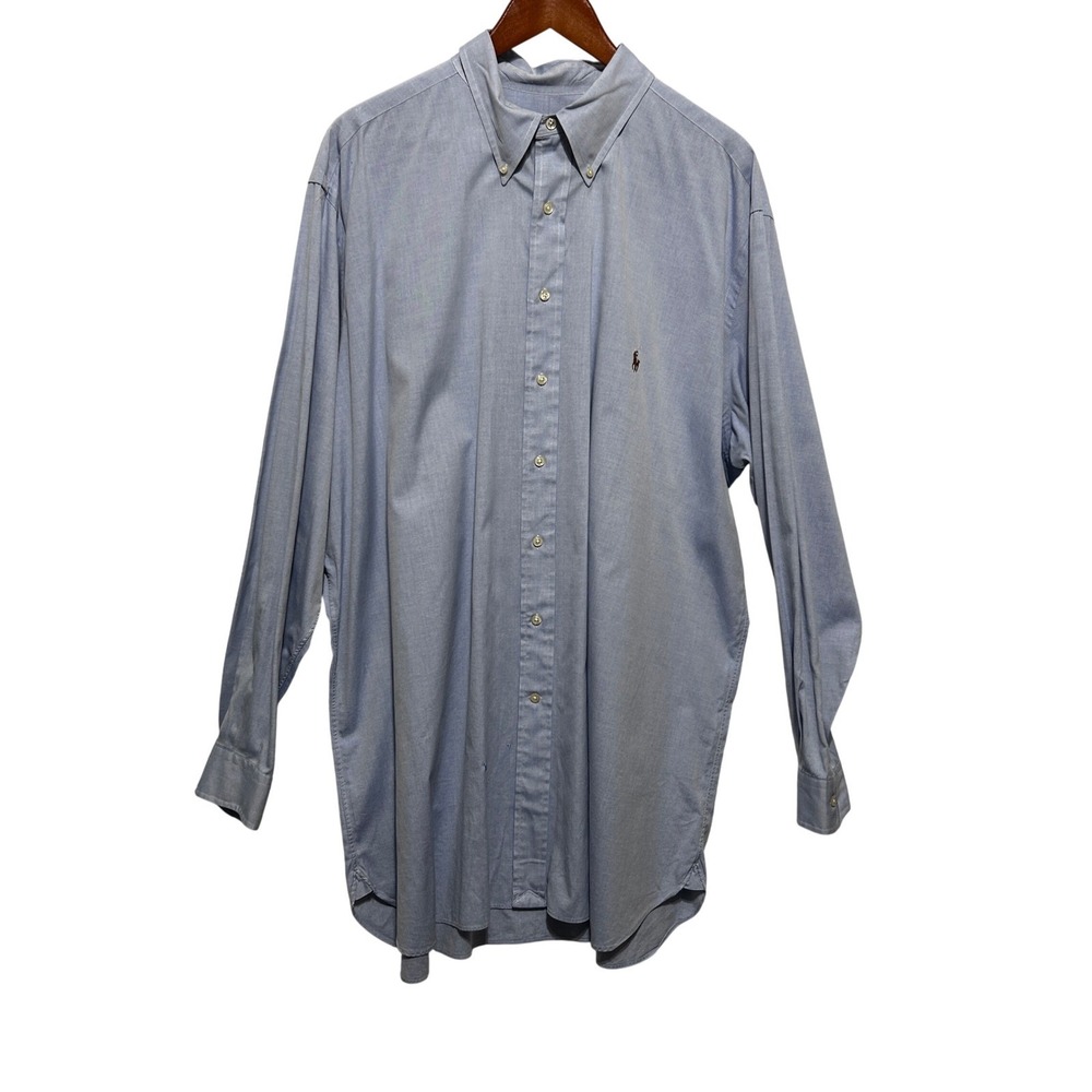 Ralph Lauren Mens Shirt 18.5 36-37 Tall‎ Blue  Button Down Oxford Classic Fit